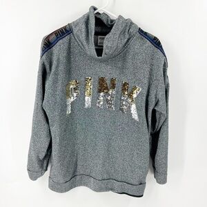 ✅Victoria’s Secret Pink Metallic Silver Gold Flip Sequin Bling Sweatshirt  SMALL